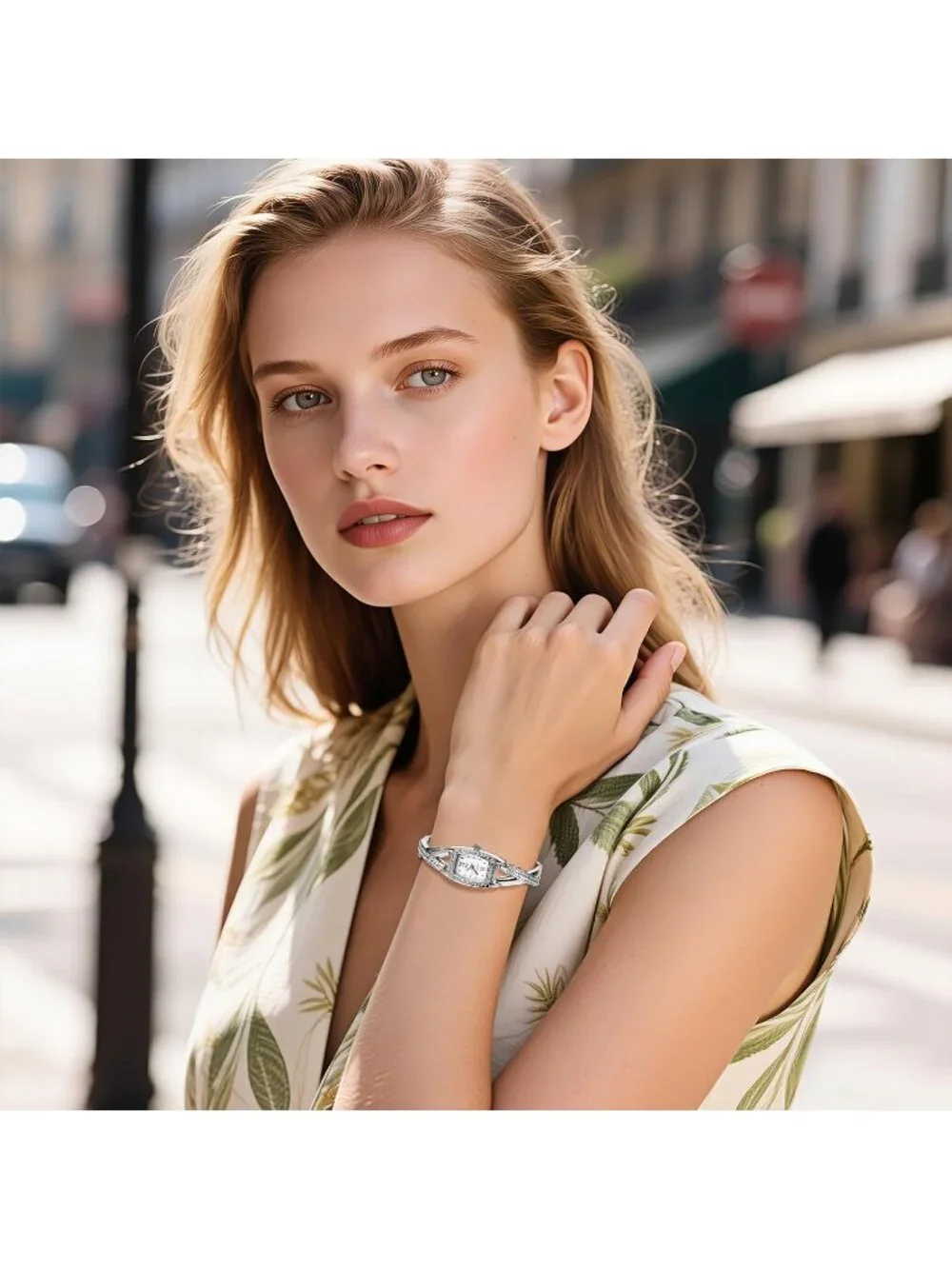 Women's Silver Rhinestone Bling Iced Out Bracelet Stainless Steel Band Watch